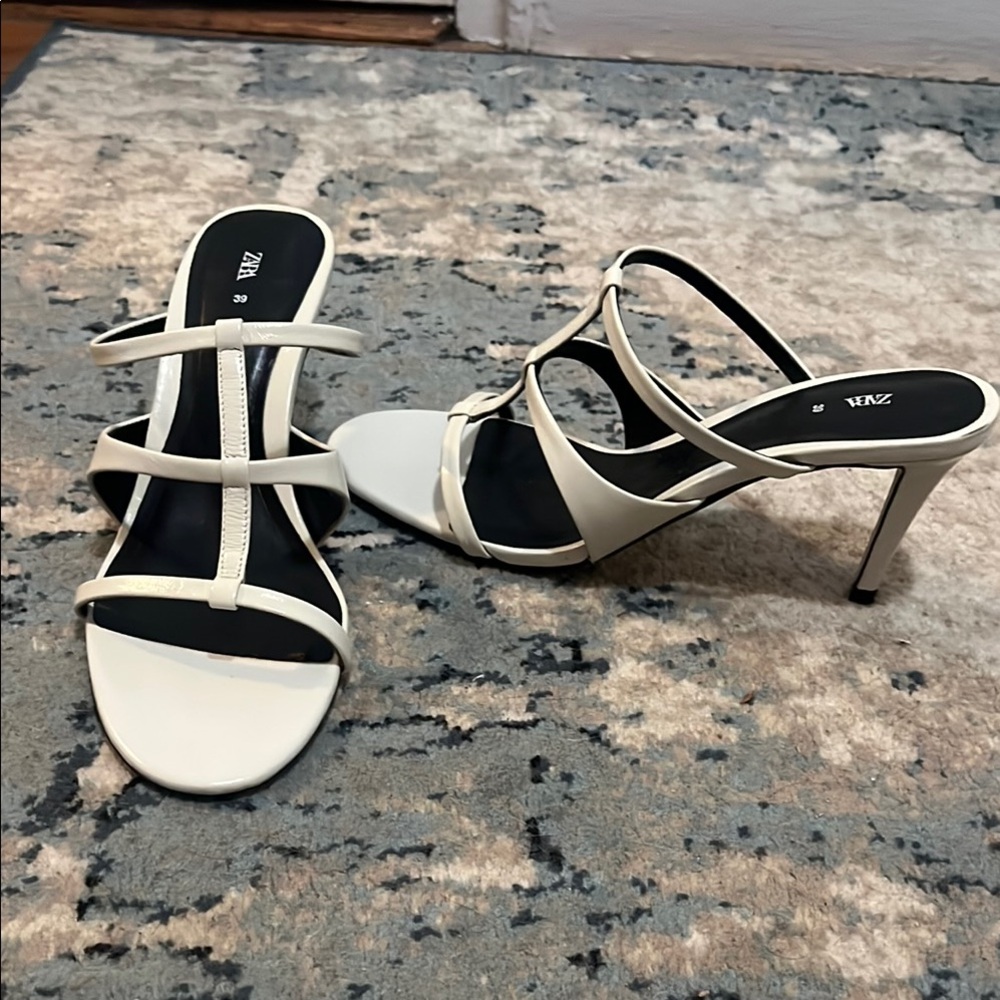 Zara White Strappy Stiletto Sandals